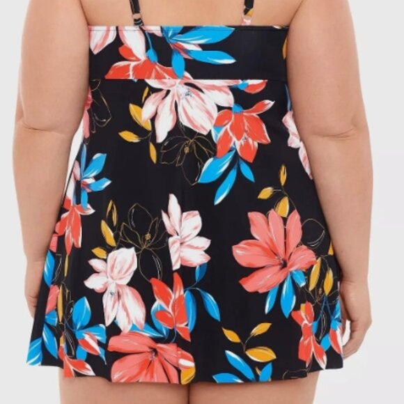 NWT! Swim Solutions Multi Color Floral Slimming One Piece Swimdress Swimsuit NEW - Picture 2 of 5